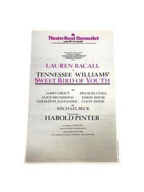 Lauren‎ Bacall Sweet Birth of Youth Tennesse William Play Flyer Theater UK 1985